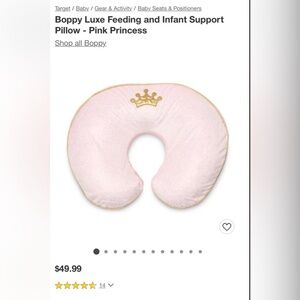 Boppy Luxe Pink Infant Support Pillow with Gold Crown Embroidery